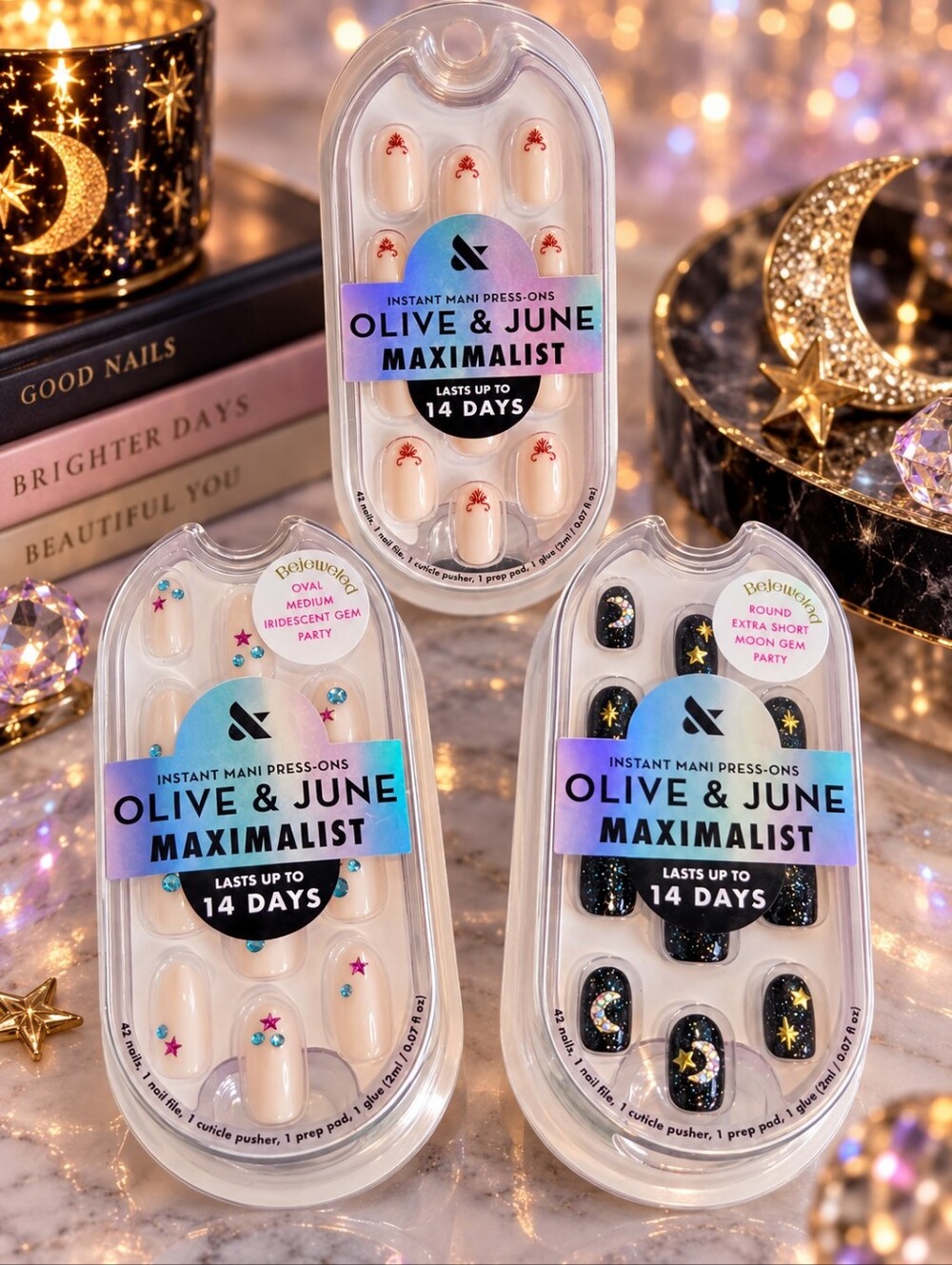 Olive & June Maximalist Press On Nails Bundle Set of 3 Gem Celestial Nail Kits